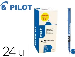 Pack roller pilot v5 pointe aiguille 0.5 mm avec regulateur d encre 16 + 4 offerts coloris bleu