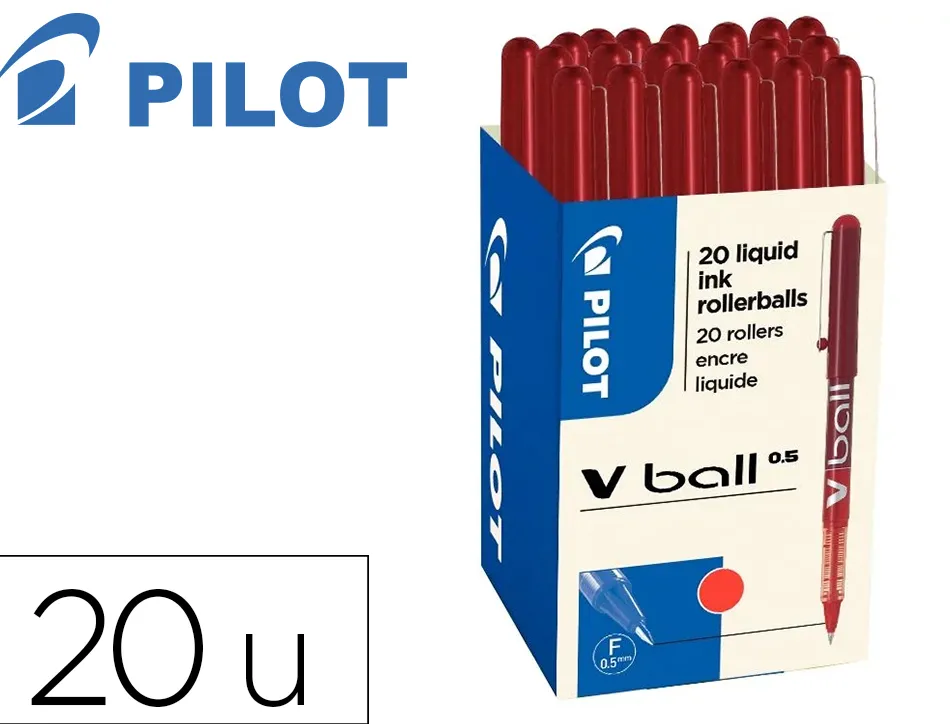 Pack roller pilot v-ball pointe conique 1.5 mm 16 + 4 offerts coloris rouge