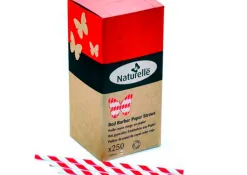 Paille en papier biodegradable coldis diametre 6mm longueur 20cm coloris rouge/blanc boite 250 unites