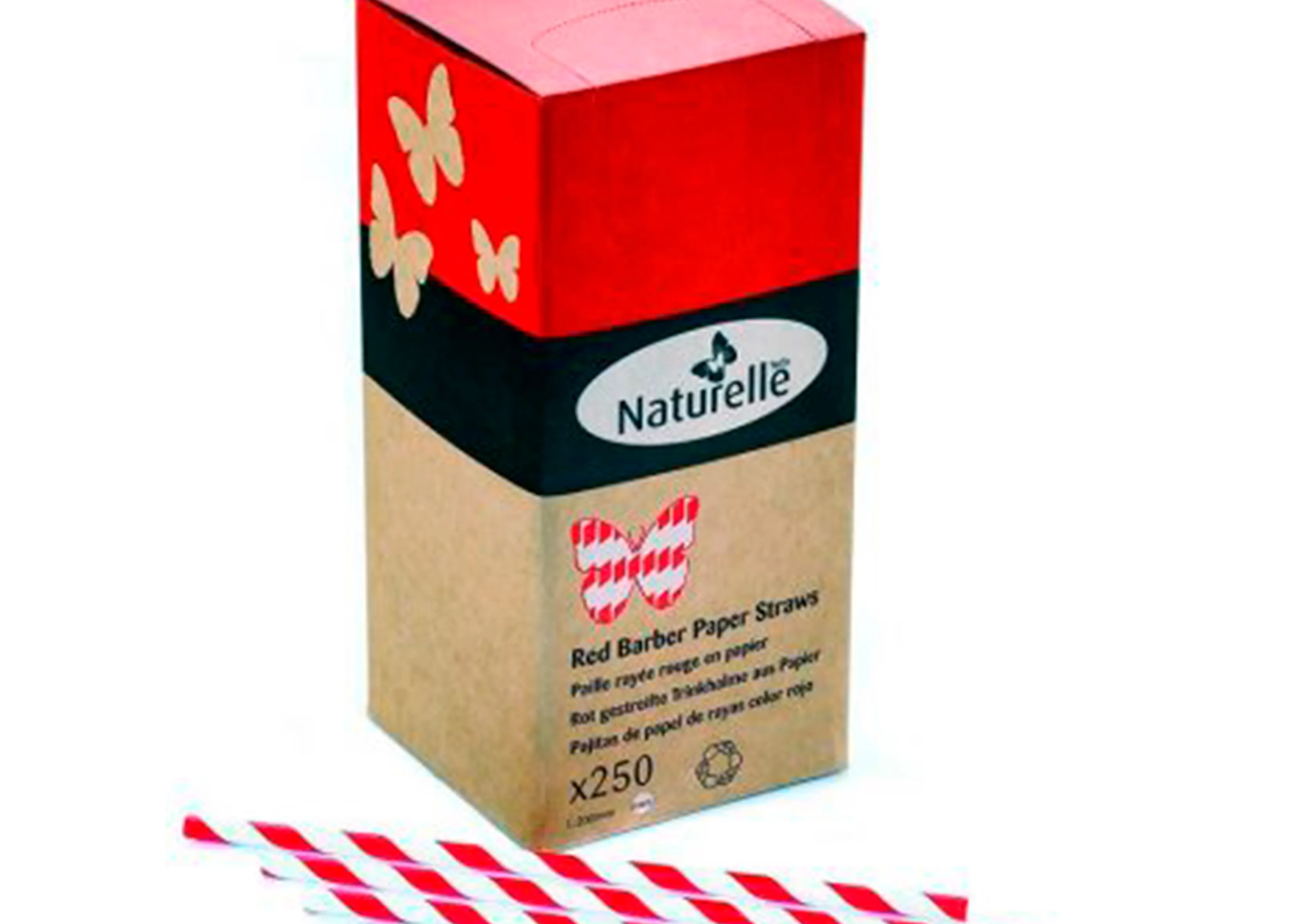 Paille en papier biodegradable coldis diametre 6mm longueur 20cm coloris rouge/blanc boite 250 unites