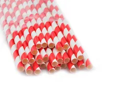 Paille en papier biodegradable coldis diametre 6mm longueur 20cm coloris rouge/blanc boite 250 unites