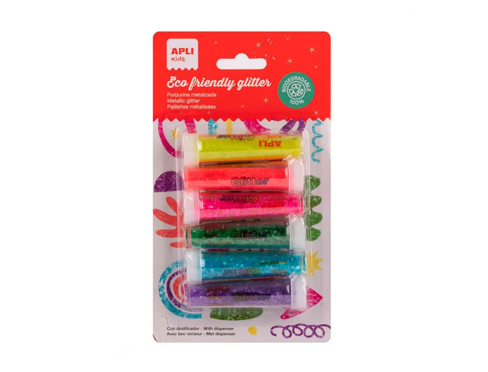 Paillette apli fluo biodegradable pot 6g coloris assortis pack 6 unites