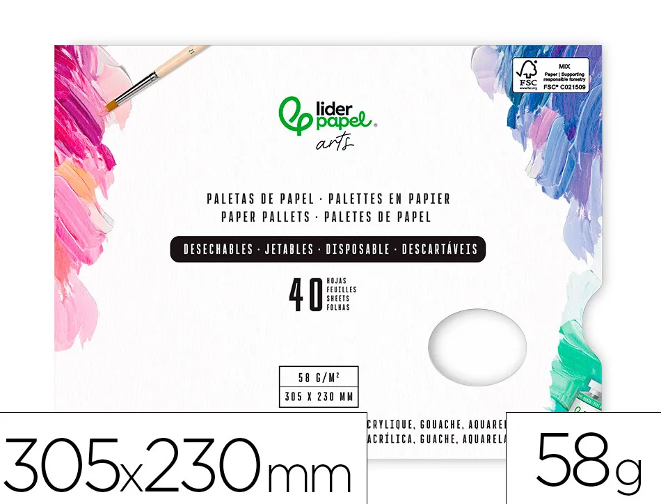 Palette jetable pour melange liderpapel en plastique pour peinture 40 feuilles 58g/m2