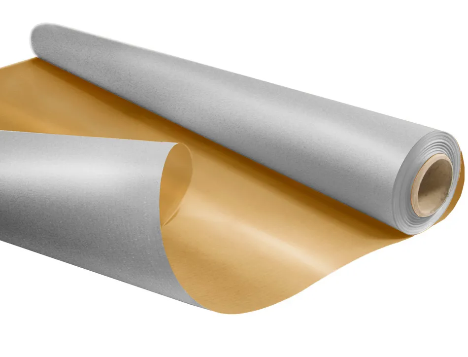 Papier cadeau kraft duo metal 60gr rouleau 0,69x50m coloris or / argent