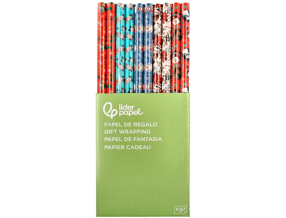 Papier cadeau liderpapel noel rouleau 0,70x2m 60g motifs assortis c-2024