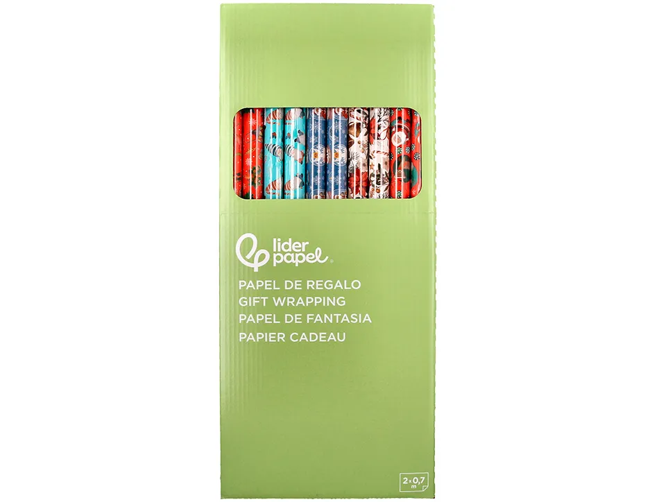 Papier cadeau liderpapel noel rouleau 0,70x2m 60g motifs assortis c-2024