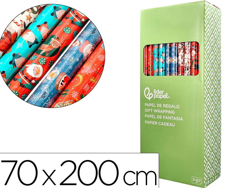 Papier cadeau liderpapel noel rouleau 0,70x2m 60g motifs assortis c-2024
