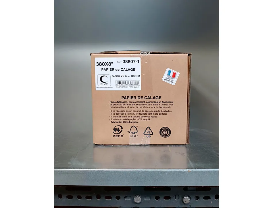 Papier calage elve carton expedition laize 38cm longueur 360m 1 pli 70gr emballage devidoir