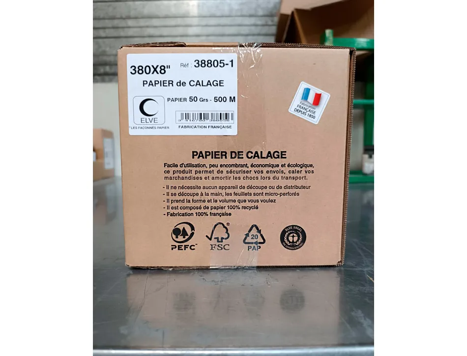 Papier calage elve carton expedition laize 38cm longueur 500m 2 plis 50gr emballage devidoir