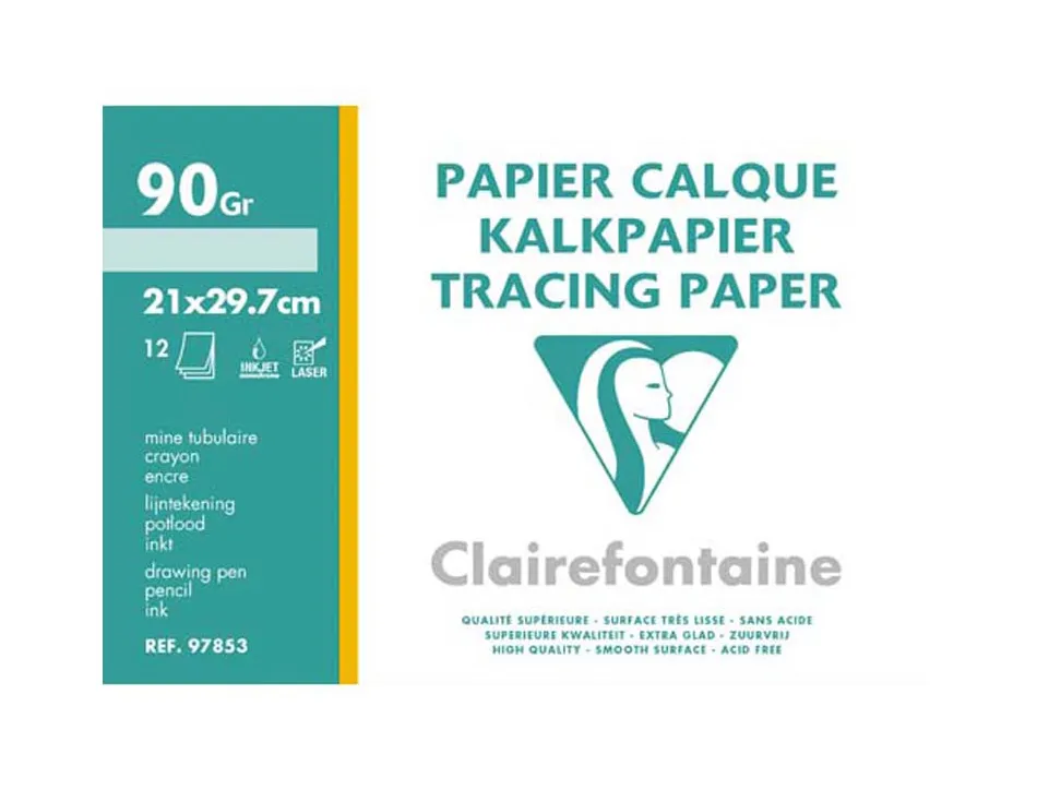 Papier calque clairefontaine haute transparence 70g 21x29,7 cm très résistant ne jaunit pas pochette 12 feuilles