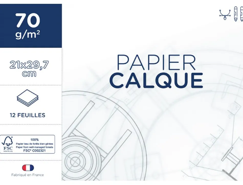Papier calque clairefontaine 1er prix 21x29,7cm 70g pochette 12 feuilles