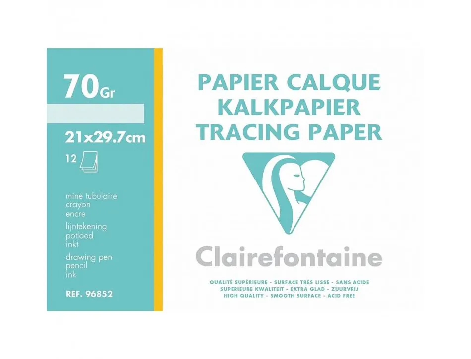 Papier calque clairefontaine 21x29,7cm 70g pochette 12 feuilles