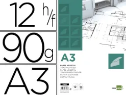 Papier calque liderpapel a3 297x420mm 90g sachet de 12 feuilles