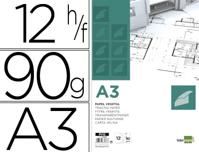 Papier calque liderpapel a3 297x420mm 90g sachet de 12 feuilles