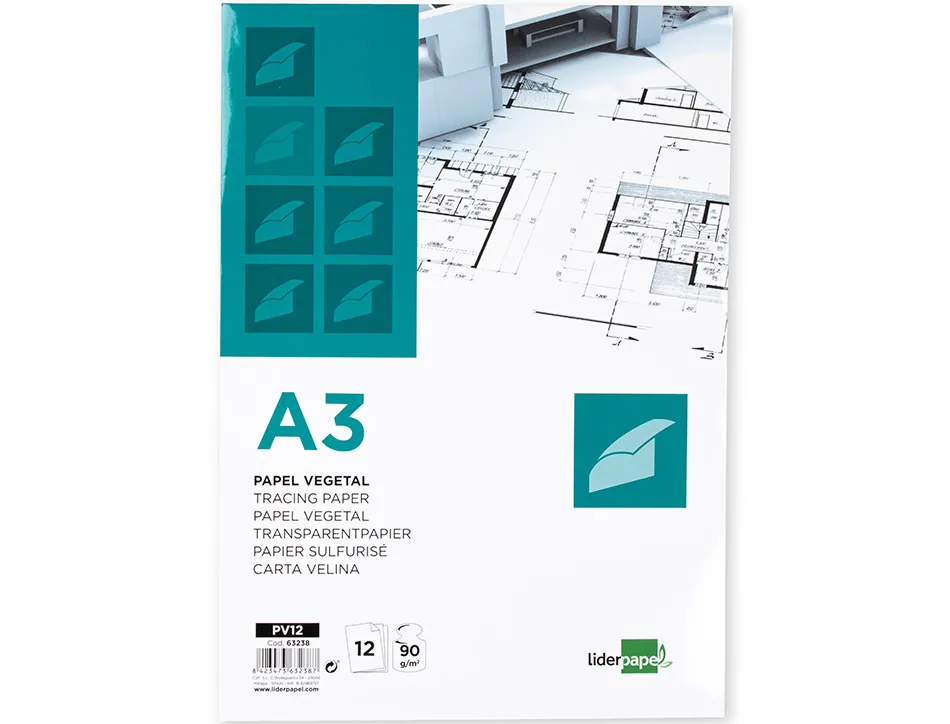 Papier calque liderpapel a3 297x420mm 90g sachet de 12 feuilles