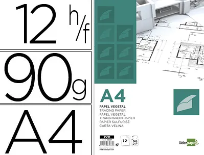 Papier calque liderpapel a4 210x297mm 90g sachet de 12 feuilles