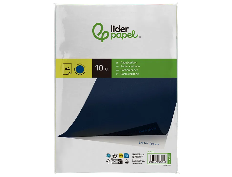 Papier carbone liderpapel film bleu format a4 boîte de 10 feuilles