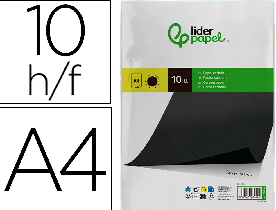 Papier carbone liderpapel film noir format a4 boîte de 10 feuilles
