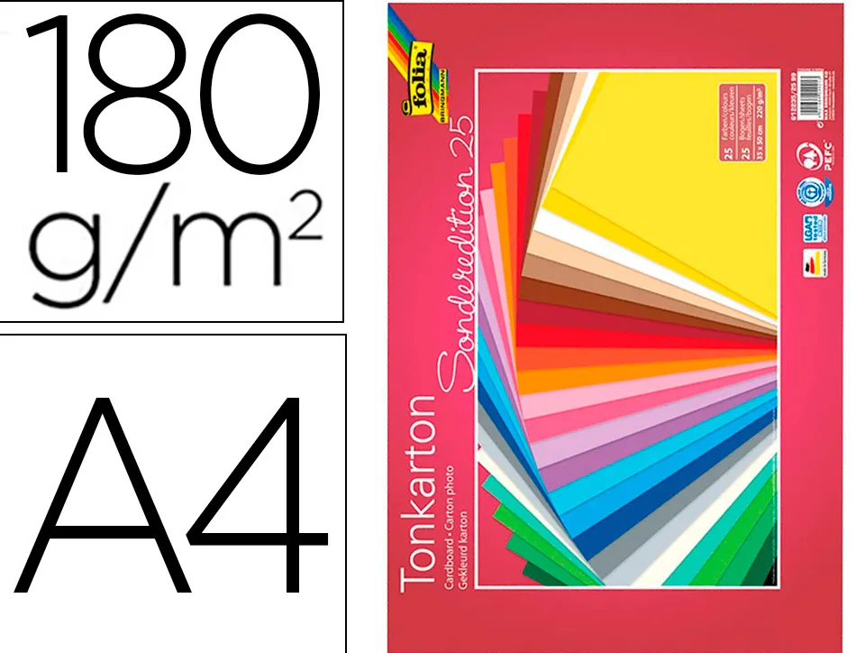 Papier cartonné 180g/m , din a4, 100 feuilles 10 coloris assortis