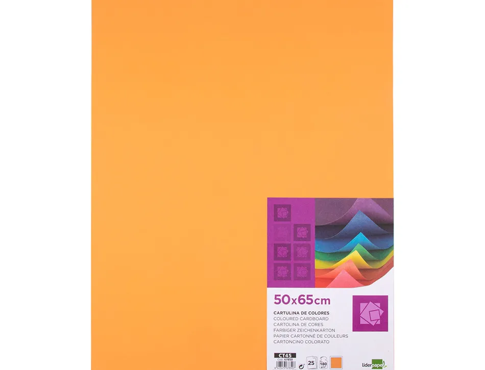 Papier cartonne liderpapel 50x65cm 180gr coloris nectarine paquet 25 feuilles