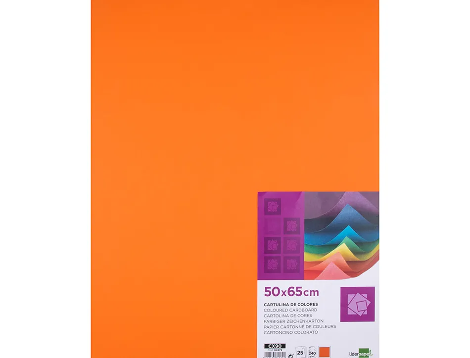 Papier cartonne liderpapel 50x65cm 240gr coloris orange paquet 25 feuilles