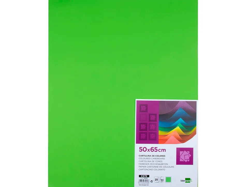 Papier cartonne liderpapel 50x65cm 180gr coloris vert pistache paquet 25 feuilles