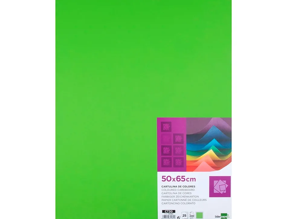 Papier cartonne liderpapel 50x65cm 240gr coloris vert herbe paquet 25 feuilles