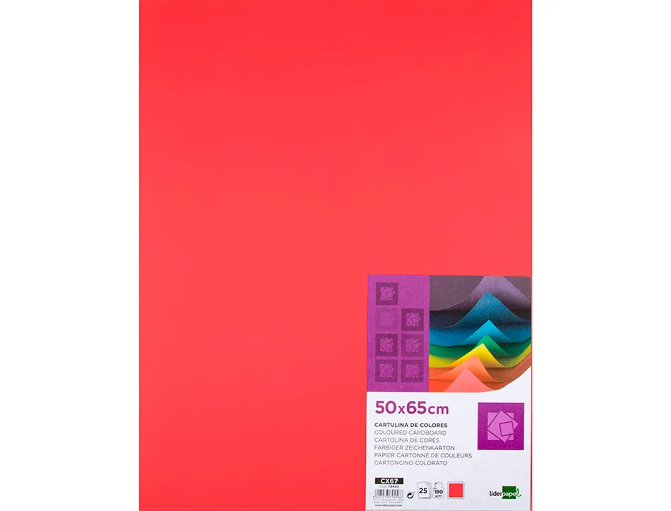 Papier cartonne liderpapel 50x65cm 180gr coloris rouge paquet 25 feuilles