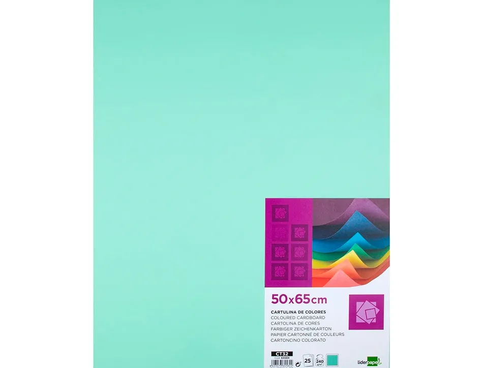 Papier cartonne liderpapel 50x65cm 240gr coloris vert paquet 25 feuilles