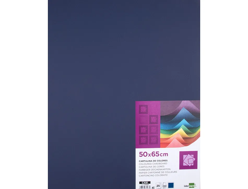 Papier cartonne liderpapel 50x65cm 240gr coloris bleu saphir paquet 25 feuilles