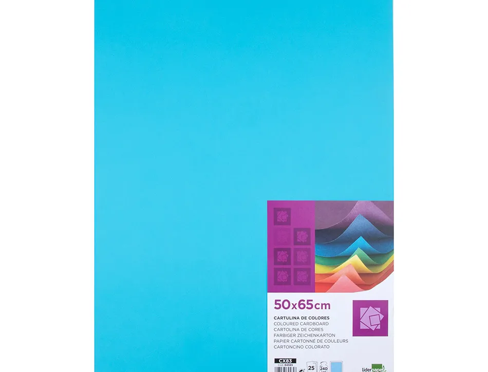 Papier cartonne liderpapel 50x65cm 240gr coloris bleu ciel paquet 25 feuilles