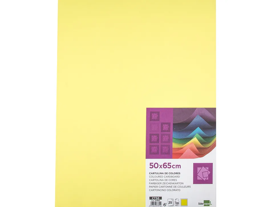 Papier cartonne liderpapel 50x65cm 180gr coloris jaune clair paquet 25 feuilles