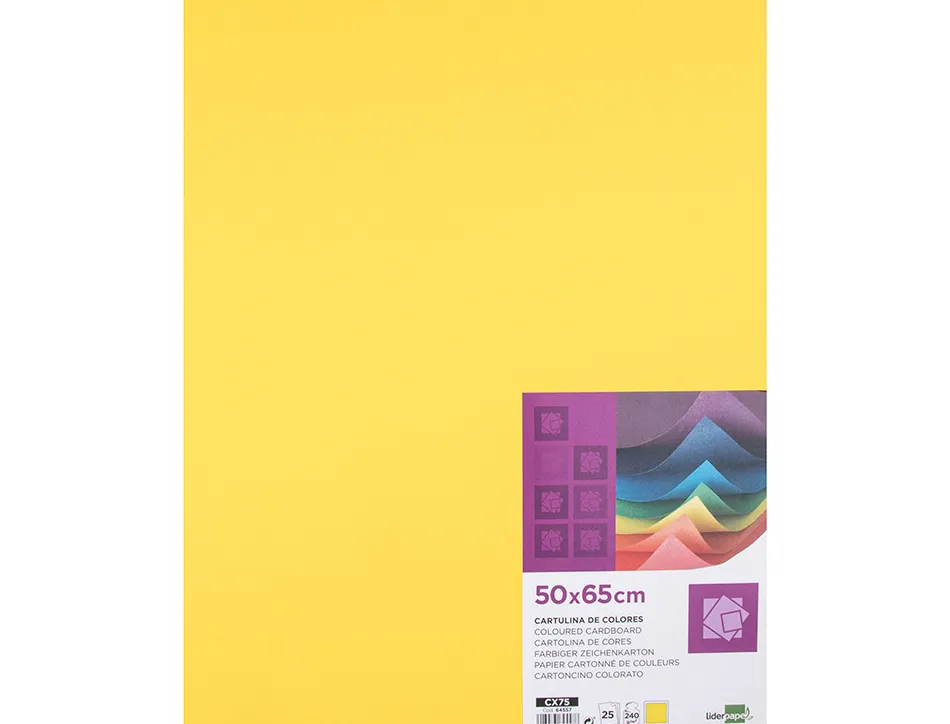 Papier cartonne liderpapel 50x65cm 240gr coloris jaune citron paquet 25 feuilles