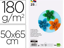 Papier cartonne liderpapel 50x65cm 180gr coloris assortis paquet 25 feuilles