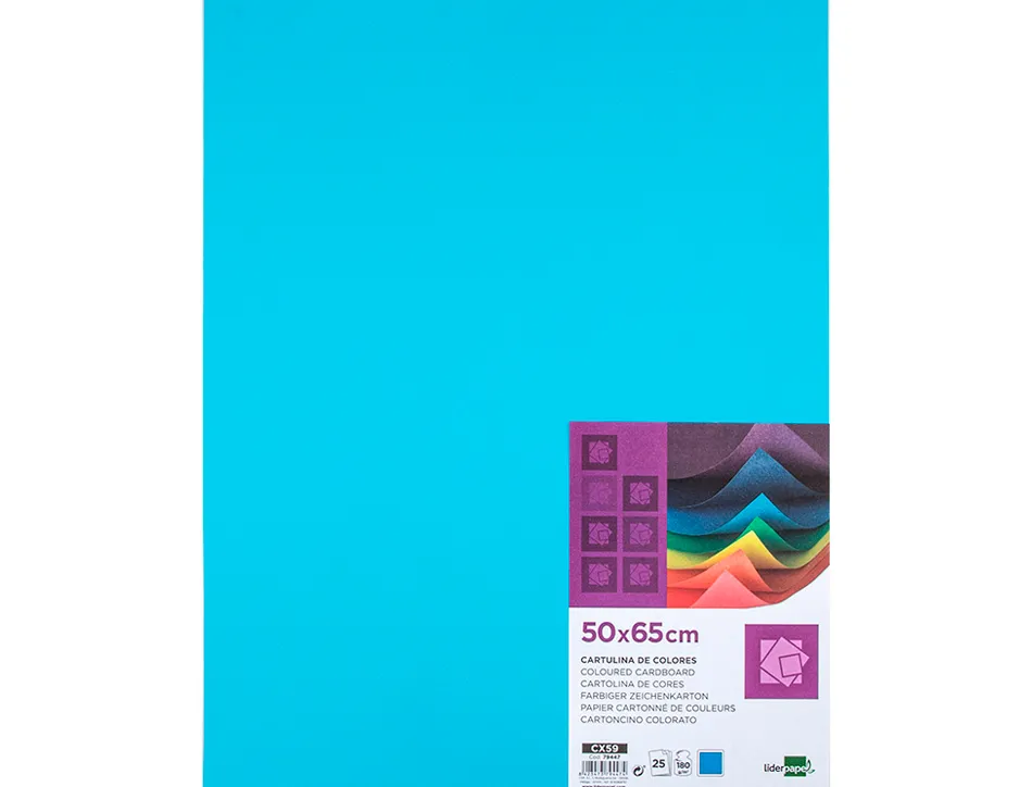 Papier cartonne liderpapel 50x65cm 180gr coloris bleu ciel paquet 25 feuilles