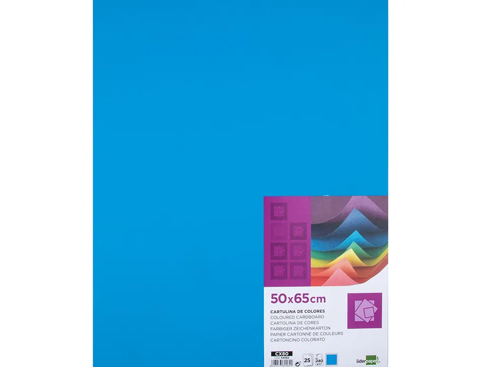 Papier cartonne liderpapel 50x65cm 240gr coloris turquoise paquet 25 feuilles