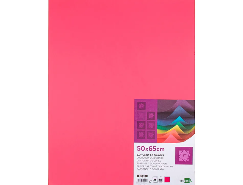 Papier cartonne liderpapel 50x65cm 180gr coloris fuchsia paquet 25 feuilles