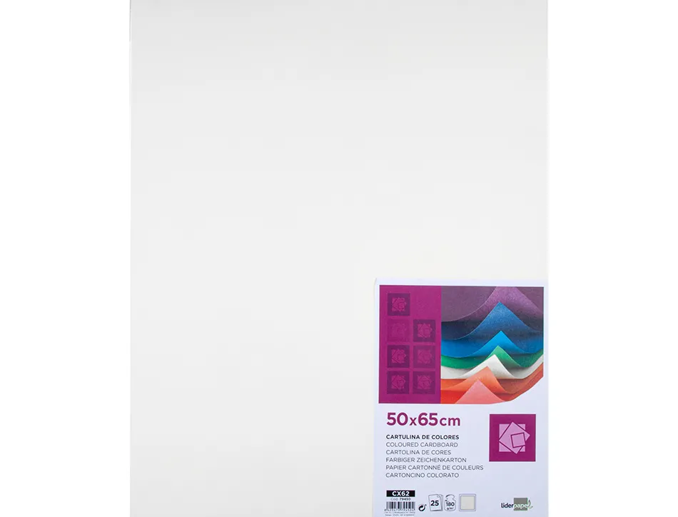 Papier cartonne liderpapel 50x65cm 180gr coloris blanc paquet 25 feuilles