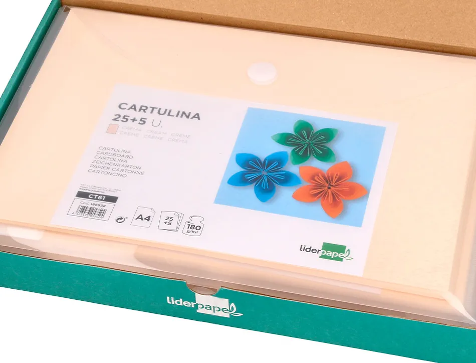 Papier cartonne liderpapel a4 180gr coloris creme paquet 25+5 feuilles
