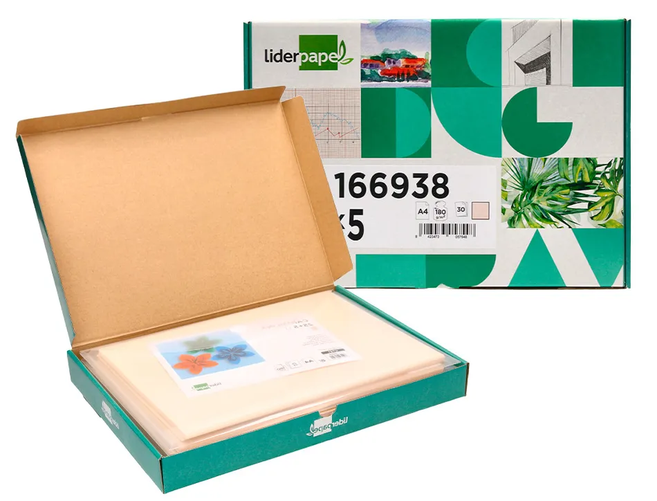Papier cartonne liderpapel a4 180gr coloris creme paquet 25+5 feuilles