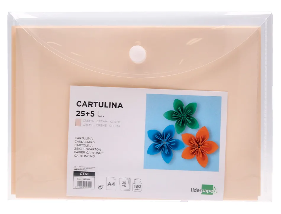 Papier cartonne liderpapel a4 180gr coloris creme paquet 25+5 feuilles
