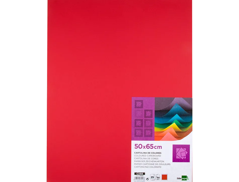 Papier cartonne liderpapel 50x65cm 180gr coloris rouge noel paquet 25 feuilles