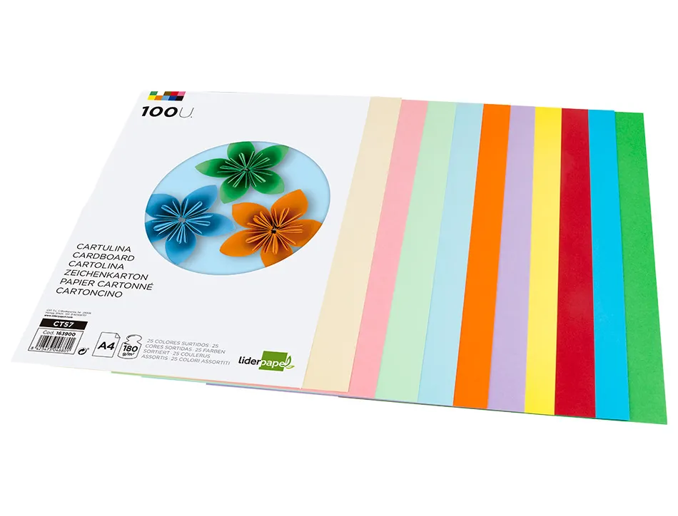 Papier cartonne liderpapel a4 180gr coloris assortis paquet 100 feuilles