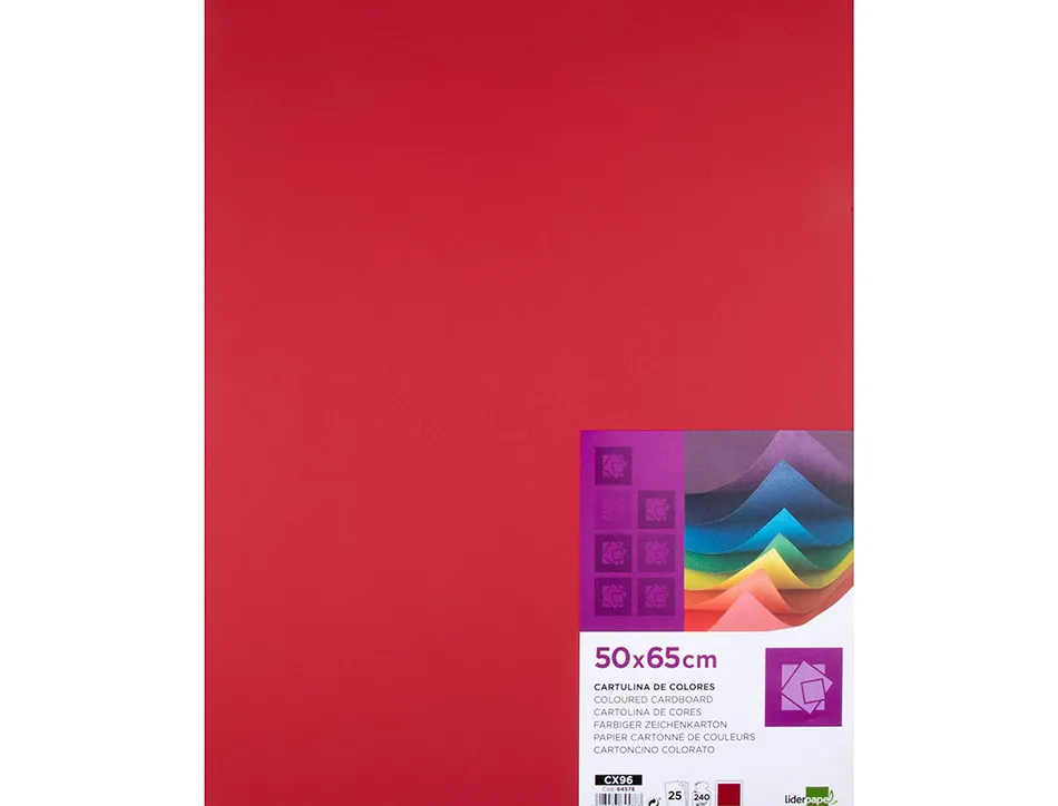 Papier cartonne liderpapel 50x65cm 240gr coloris rouge noel paquet 25 feuilles