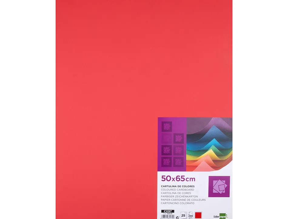Papier cartonne liderpapel 50x65cm 240gr coloris rouge paquet 25 feuilles