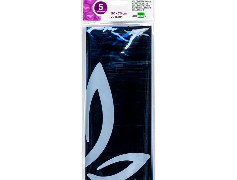 Papier cellophane liderpapel 50x70cm 22g/m2 unicolore bleu brillant sachet 5f