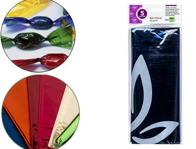 Papier cellophane liderpapel 50x70cm 22g/m2 unicolore bleu brillant sachet 5f