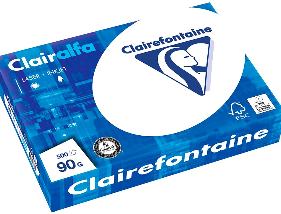 Papier clairefontaine clairalfa extra blanc a4 90g/m2 blancheur 170 opacité 93 rigidité 135 toucher satiné 500 feuilles