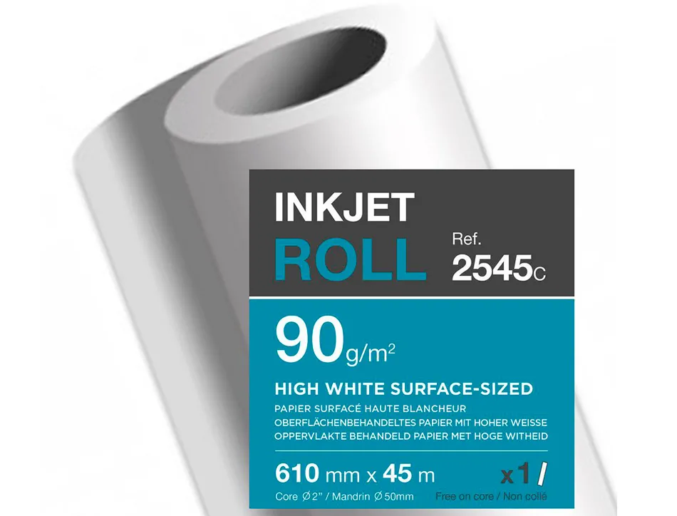 Papier clairefontaine extra blanc largeur 610mmx45m 90g application jet d'encre images photos poster bobine