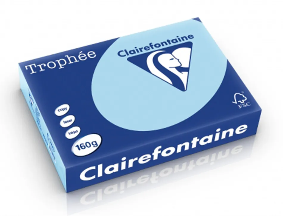 Papier clairefontaine multifonction laser couleur trophe a4 160g/m2 bleu vif parfaite opacite paquet 500